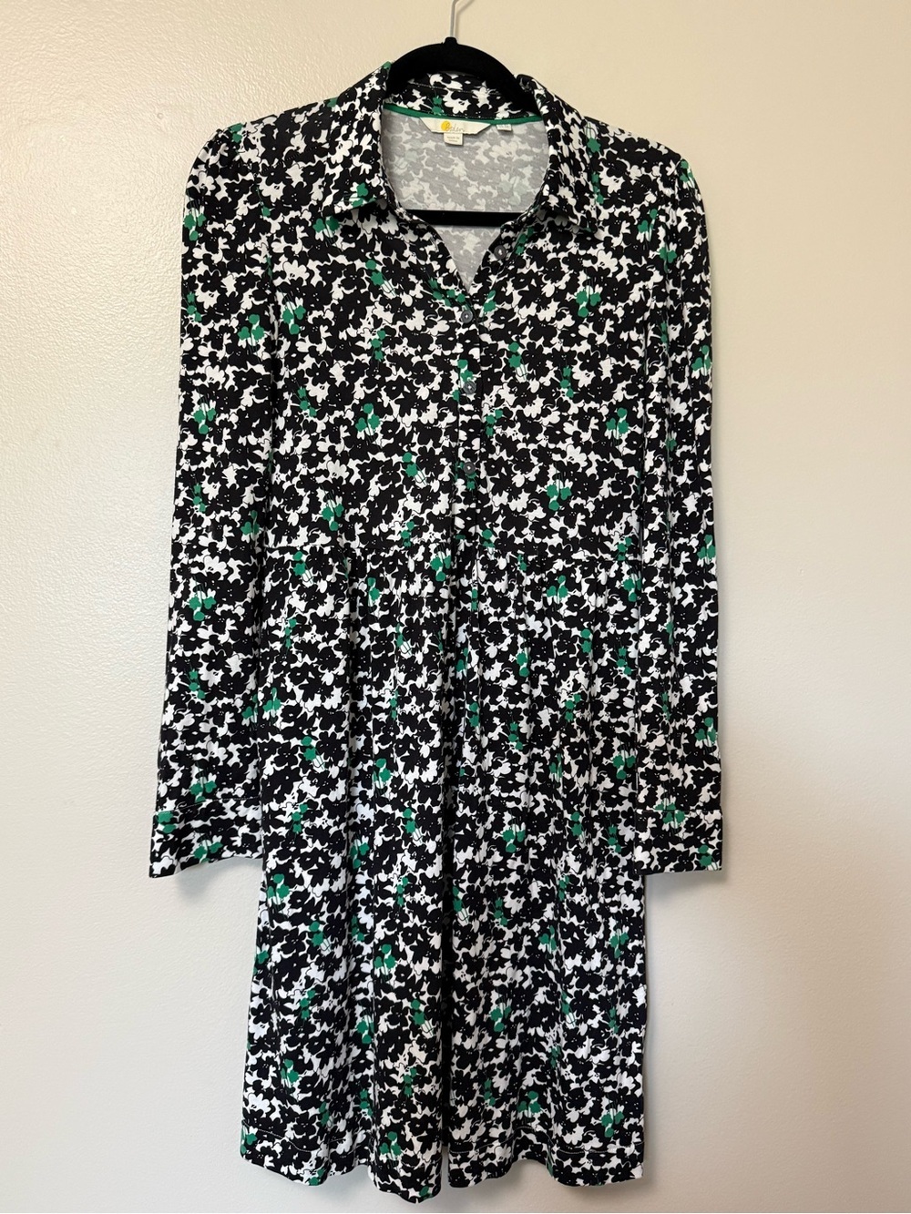 Boden Black & White shamrock print Shirt knee length Dress